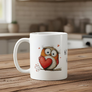 Caneca De Café Coruja Charmosa com Corações Será que Você Será Me