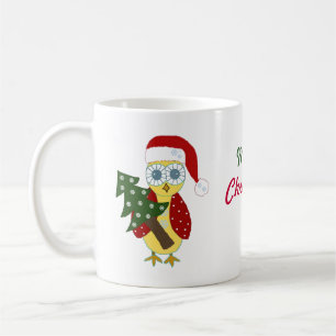 Caneca De Café Coruja com chapéu de Papai Noel com árvore de Nata