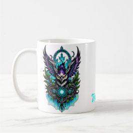 Caneca De Café Coruja com elementos mágicos.