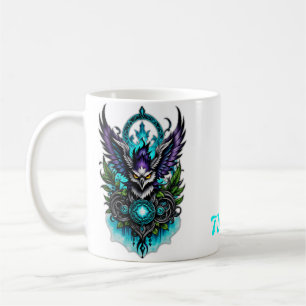 Caneca De Café Coruja com elementos mágicos.
