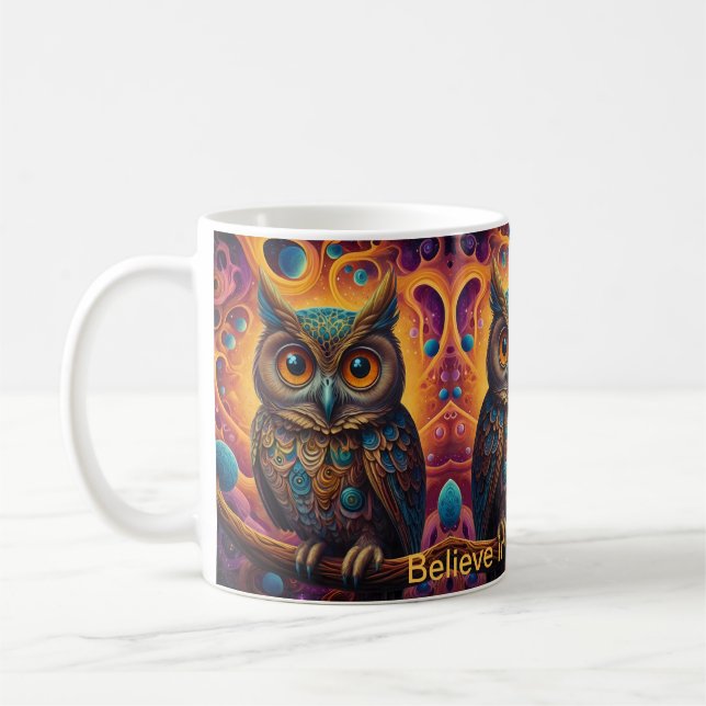 Caneca De Café Coruja Cósmica da Sabedoria (Esquerda)