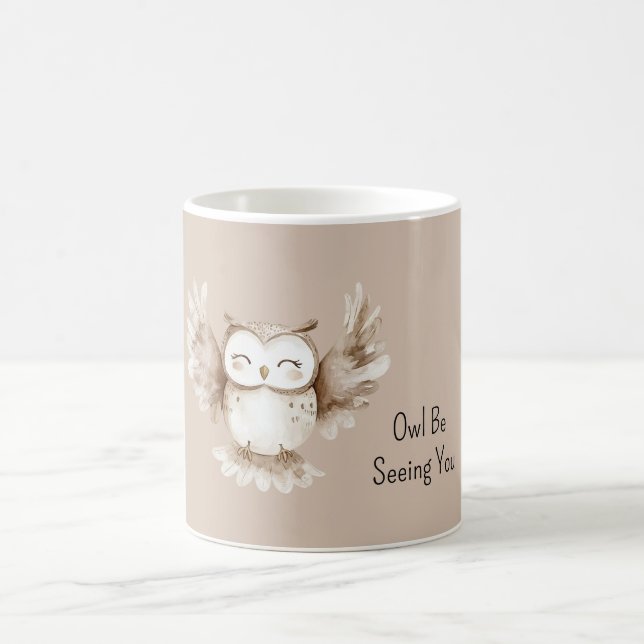 Caneca De Café Coruja Creme Marrom Vai Te Ver (Centro)