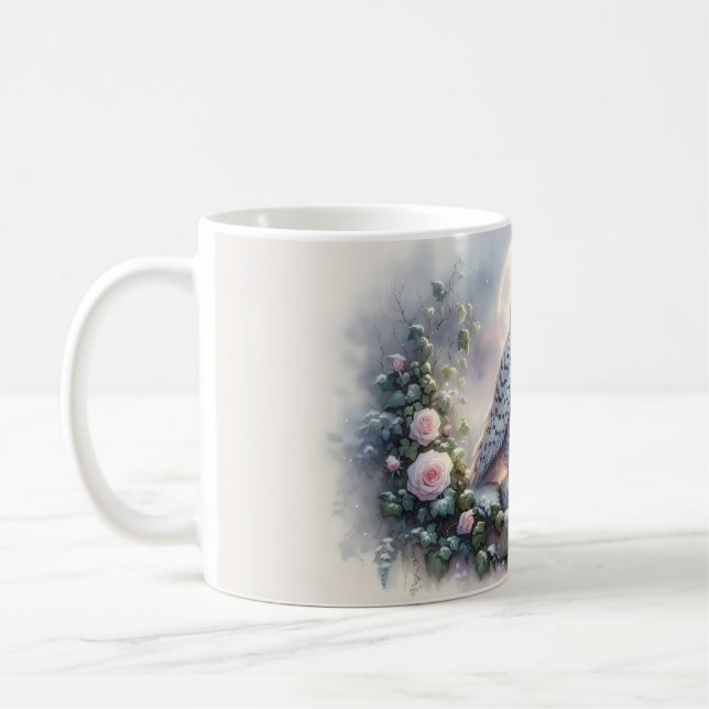 Caneca De Café Coruja da Neve no Jardim de Inverno Iluminado pela (Esquerda)