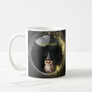 Caneca De Café Coruja das Halloween na Janela Torre Redonda