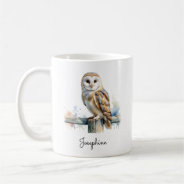 Caneca De Café Coruja-das-igrejas em Aquarela Personalizada