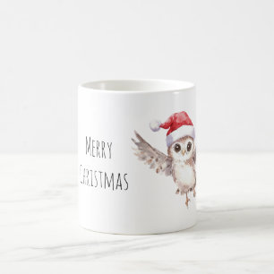 Caneca De Café Coruja de Chapéu de Papai Noel Vermelho de Natal