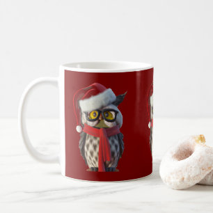 Caneca De Café Coruja de Natal Vestindo Fantasia de Papai Noel e