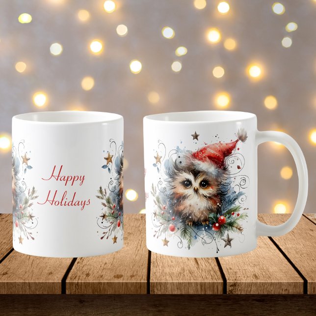Caneca De Café Coruja de Natal Whimsical (Criador carregado)