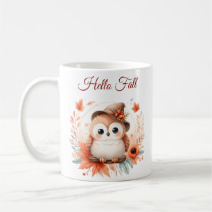 Caneca De Café Coruja de outono giro sentado em uma filial
