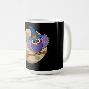 Caneca De Café Coruja do Cartoon voando na vassoura