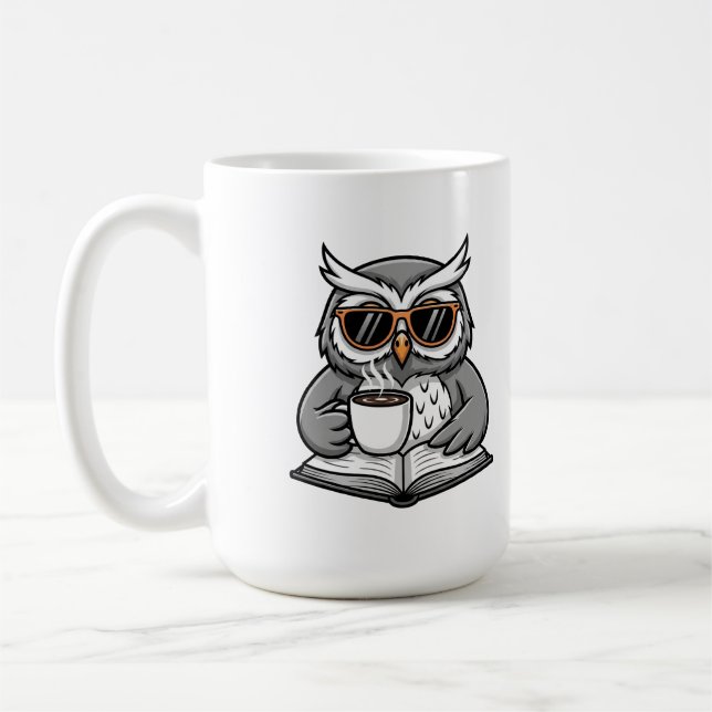 Caneca De Café Coruja Legal Lendo Com Café (Esquerda)