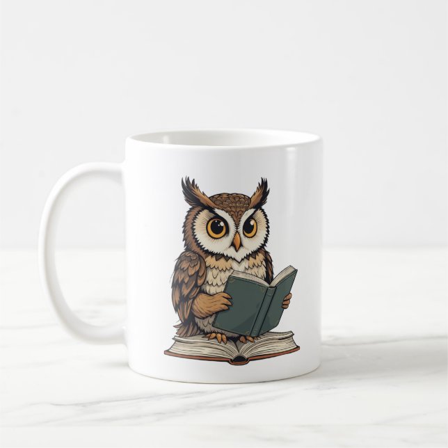 Caneca De Café coruja lendo um livro, design ilustrativa poster (Esquerda)