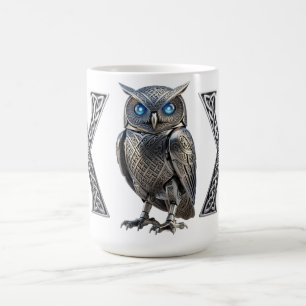 Caneca De Café Coruja Mecânica Celta Prata Steampunk