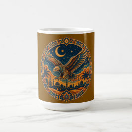 Caneca De Café Coruja Mística Árabe Crescente Lua Arte do Deserto