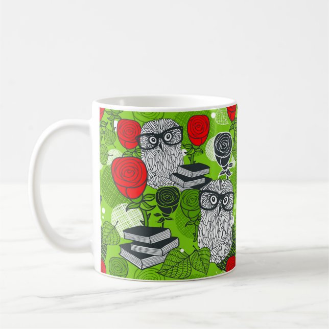 Caneca De Café Coruja nas rosas vermelhas (Esquerda)
