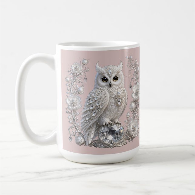 Caneca De Café Coruja Pérola Cristal Branco (Esquerda)
