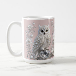 Caneca De Café Coruja Pérola Cristal Branco