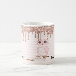 Caneca De Café Coruja Rosa-Rosa-Glitter Doce