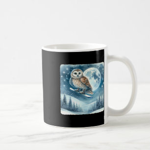 Caneca De Café Coruja Snowboard Sobre A Paisagem De Neve Ligada. 