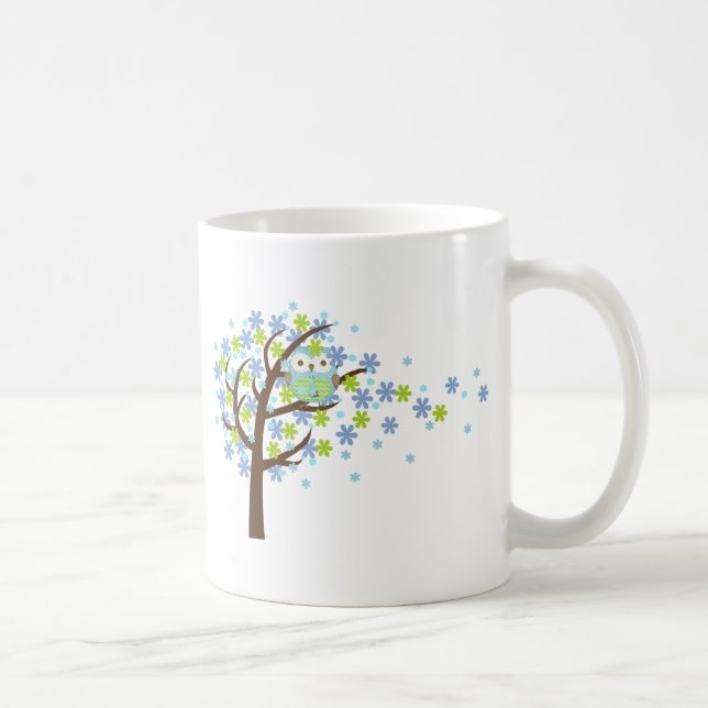 Caneca De Café Coruja ventosa azul da árvore (Direita)