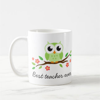 Caneca De Café Coruja verde texto do costume do professor do ramo