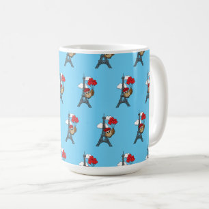 Caneca De Café Coruja voando com balões cardíacos em Paris