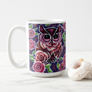 Caneca De Café Coruja Whimsical na ramificação Flor Azul Rosa