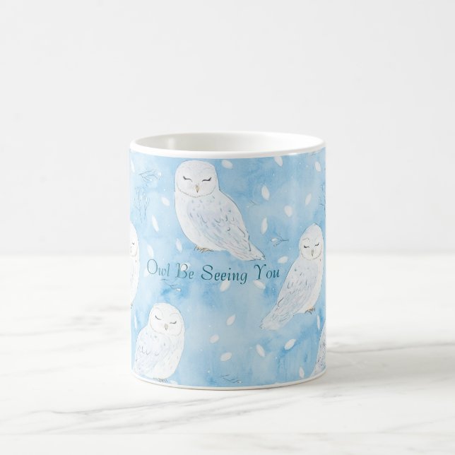Caneca De Café Corujas Brancas Azuis (Centro)