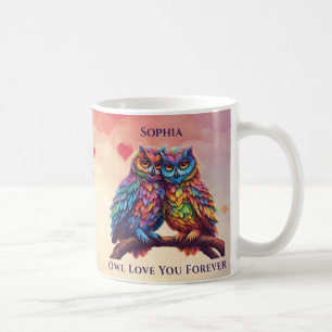 Caneca De Café Corujas Coloridas-Pássaros Adoráveis-Dia de os nam