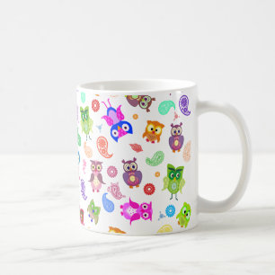 Caneca De Café Corujas do arco-íris - luz