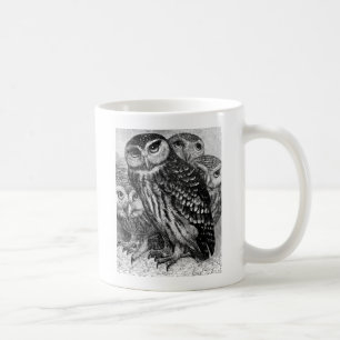 Caneca De Café Corujas, gravura vintage