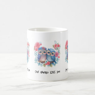 Caneca De Café Corujas no Amor Sentadas em um Torneio de Árvore