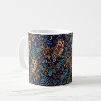 Caneca De Café Corujas-pardas com Folhas de Carvalho e Luas Cresc