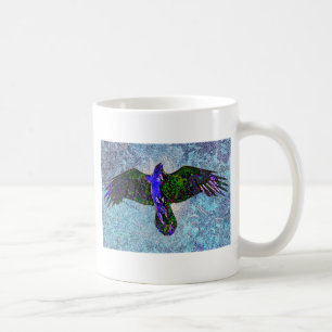 Caneca De Café Corvo Colorido Sobre Azul