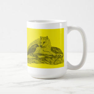 Caneca De Café Corvo com lobo desenhos preto amarelos