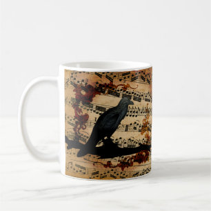 Caneca De Café Corvo com Notas Musicais em Estilo Rústico Vintage