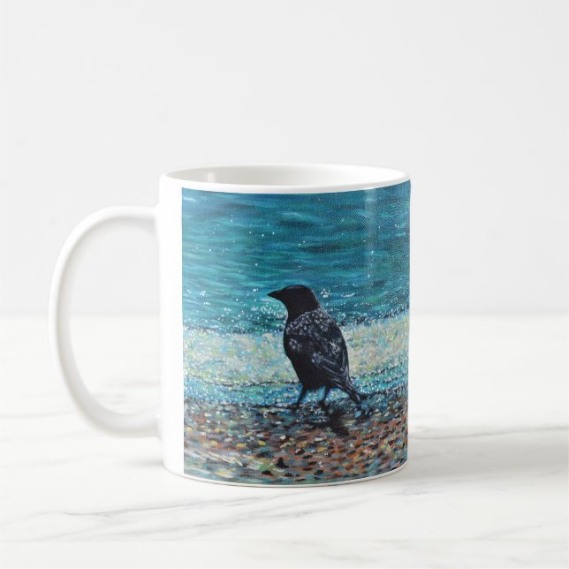 Caneca De Café Corvo na Pintura de Praia (Esquerda)