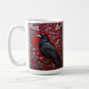 Caneca De Café Corvo Preto Floral Vermelho Inspirado em William M