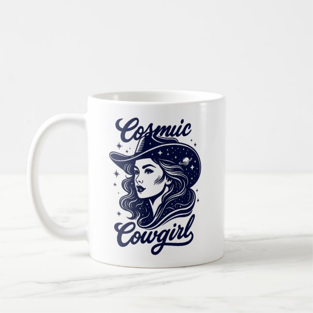 Caneca De Café Cosmic Cowgirl Retro Western Space Aesthetic Mug (Esquerda)