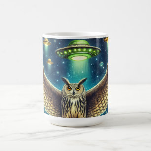 Caneca De Café Cosmic Owl Nightscape - OVNIs no céu