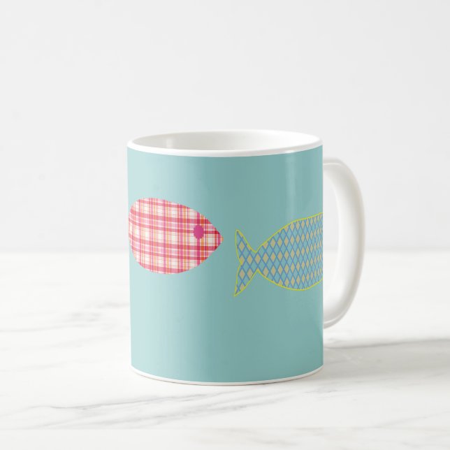 Caneca de Café Costeira Peixe Azul-Verde (Frente Esquerda)