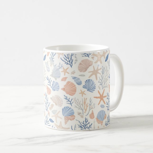 Caneca De Café Costeira russa - Conchas, Starfish, Recife (34) (Frente Esquerda)