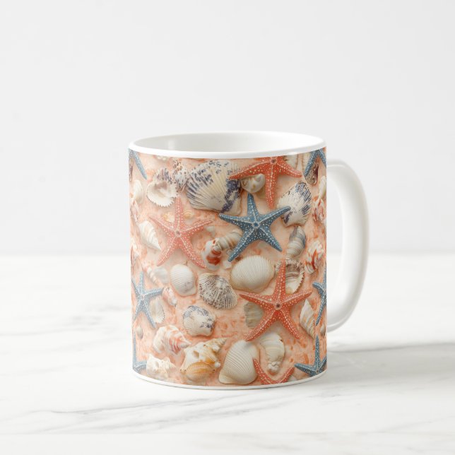 Caneca De Café Costeira russa - Conchas, Starfish, Recife (8) (Frente Esquerda)