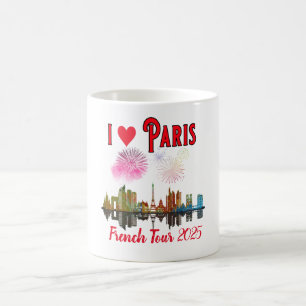 Caneca De Café Costume Amo Paris no Skyline Fireworks Noturno