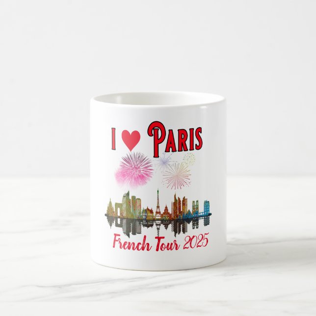 Caneca De Café Costume Amo Paris no Skyline Fireworks Noturno (Centro)