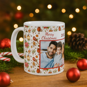 Caneca De Café costume de Natal foto da família vermelho branco