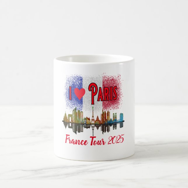 Caneca De Café Costume Eu Amo Paris Skyline French Flag Souvenir (Centro)