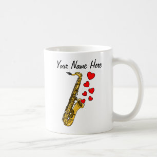 Caneca De Café Costume Islâmico Saxofone Red Hearts Saxofonista