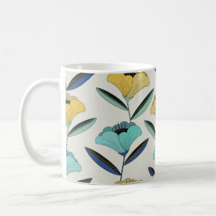 Caneca De Café costura de ilustração floral de arte-line do abs