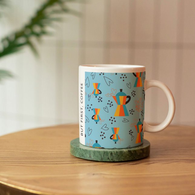 Caneca De Café Cota de Amantes de Café Blues de Laranjas Vibrante (Vibrant Coffee Pot Pattern Mug)